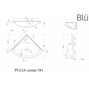 Mažas praustuvas PULIA CORNER 381, akmens masė, Blu