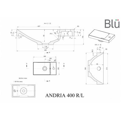 Mažas praustuvas ANDRIA 400, akmens masė, Blu