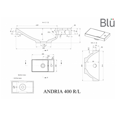 Компактный умывальник из каменной массы (литой мрамор) Blu ANDRIA 400 1