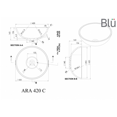 Настольный умывальник из каменной массы (литой мрамор) Blu ARA 420 2