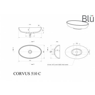 Настольный умывальник из каменной массы (литой мрамор) Blu CORVUS 510 1