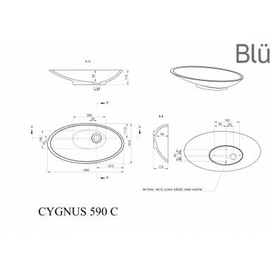 Настольный умывальник из каменной массы (литой мрамор) Blu CYGNUS 590 1