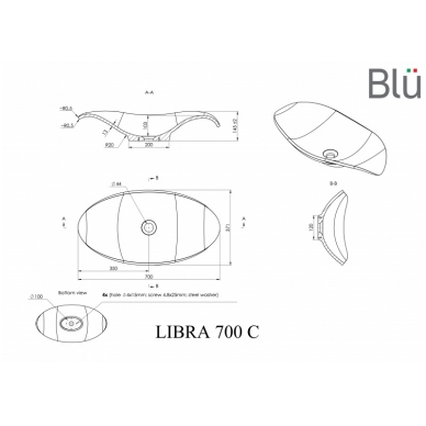 Настольный умывальник из литого мрамора Blu LIBRA 700 1