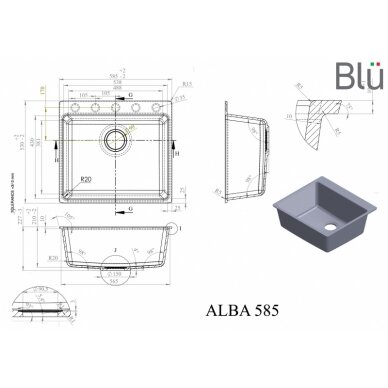 Умывальник ALBA, каменная масса разных цветов, BLU 5