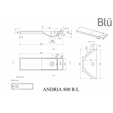 Умывальник из каменной массы (литьевой мрамор) Blu ANDRIA 800 1