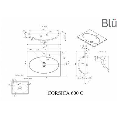 Умывальник из каменной массы (литьевой мрамор) Blu CORSICA 1