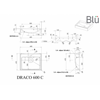 Умывальник из каменной массы (литьевой мрамор) Blu DRACO 1