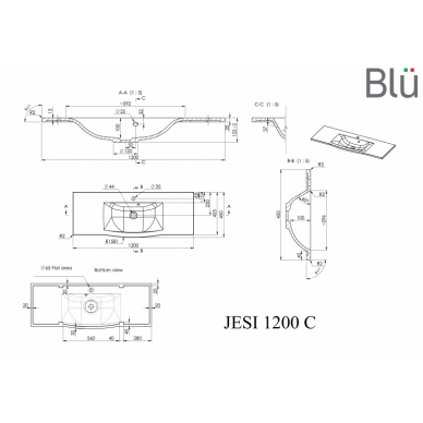 Умывальник из каменной массы (литьевой мрамор) Blu JESI 3