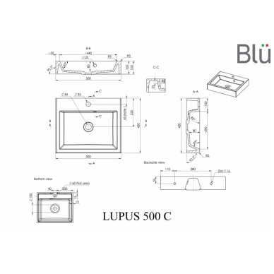 Умывальник из каменной массы (литьевой мрамор) Blu LUPUS 3