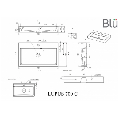 Умывальник из каменной массы (литьевой мрамор) Blu LUPUS 4