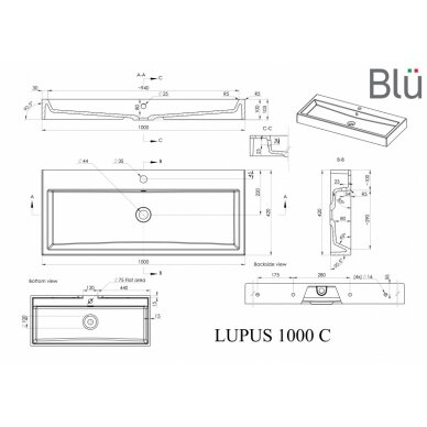 Умывальник LUPUS 100, каменная масса, BLU 1