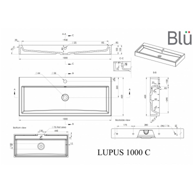 Умывальник из каменной массы (литьевой мрамор) Blu LUPUS 5