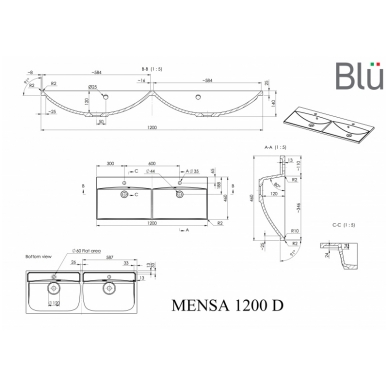 Умывальник из каменной массы (литьевой мрамор) Blu MENSA 7