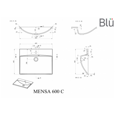 Умывальник из каменной массы (литьевой мрамор) Blu MENSA 4