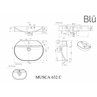 Умывальник из каменной массы (литьевой мрамор) Blu MUSCA 632 1