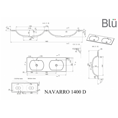 Умывальник из каменной массы (литьевой мрамор) Blu NAVARRO 8