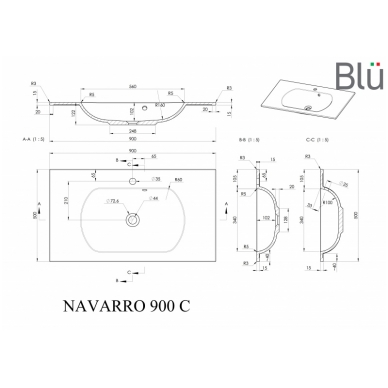 Умывальник из каменной массы (литьевой мрамор) Blu NAVARRO 5