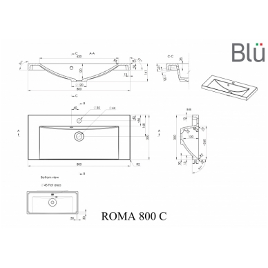 Умывальник из каменной массы (литьевой мрамор) Blu ROMA 2