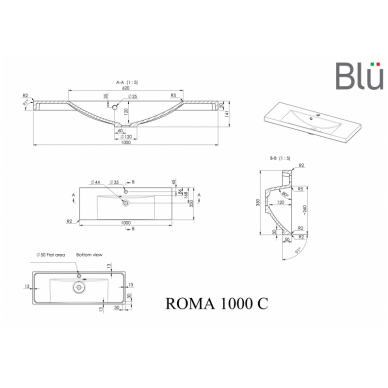 Умывальник из каменной массы (литьевой мрамор) Blu ROMA 3