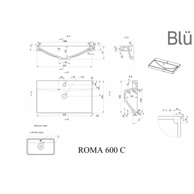 Умывальник из каменной массы (литьевой мрамор) Blu ROMA 1