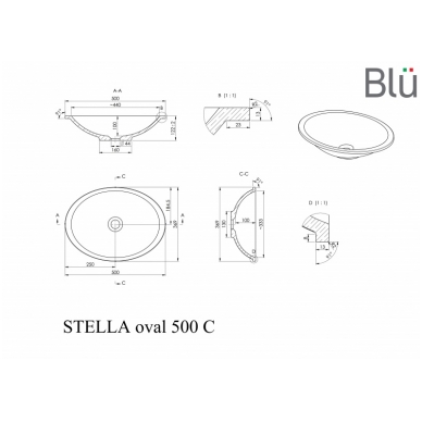 Умывальник из каменной массы (литьевой мрамор) Blu STELLA OVAL 500 2