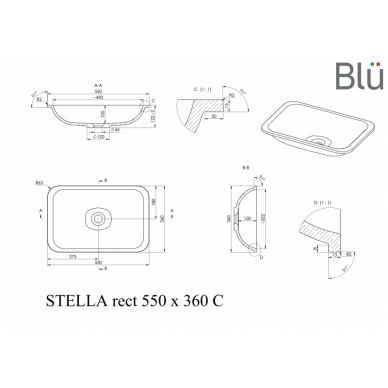 Умывальник из каменной массы (литьевой мрамор) Blu STELLA RECT 2