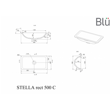 Умывальник из каменной массы (литьевой мрамор) Blu STELLA RECT 1