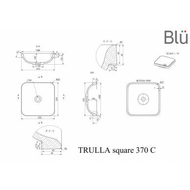 Умывальник из каменной массы (литьевой мрамор) Blu TRULLA SQUARE 370x370 1