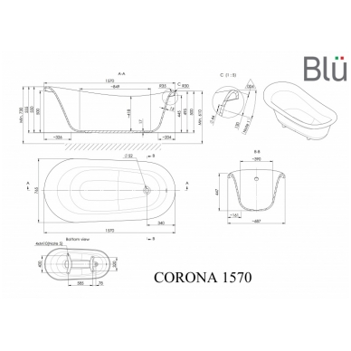 Ванна в ретро стиле из литого мрамора Blu CORONA 1570 Evermite 1