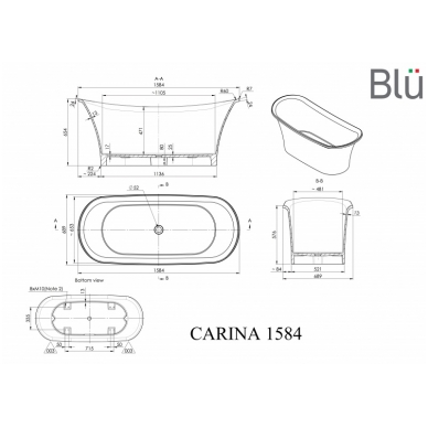 Ванна из литого мрамора Blu CARINA 1584 Evermite 1