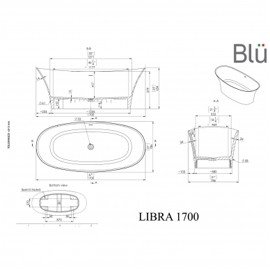 Ванна из каменной массы Blu LIBRA 1700 Evermite с переливом 2