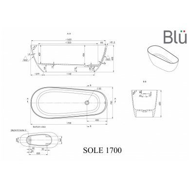 Vonia SOLE 1700 Evermite su persipylimu, akmens masė, BLU