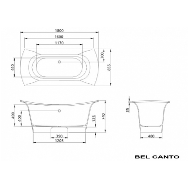 Vonia BEL CANTO 180X85, akmens masė, PAA 2