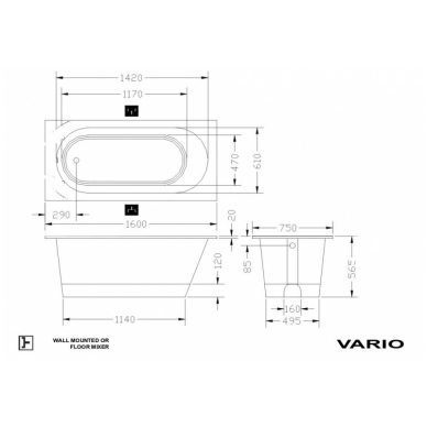 Akmens masės vonia PAA VARIO 160x75 3