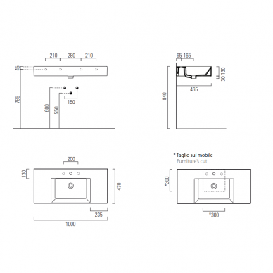 Мебельный умывальник KUBE X 100x47 Extraglaze®, GSI 5