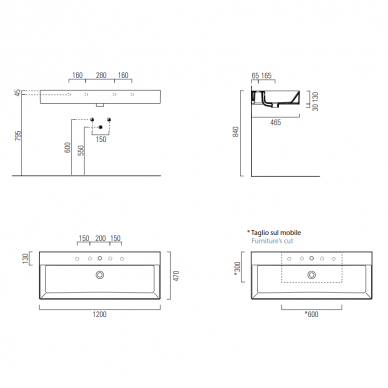 Baldinis praustuvas KUBE X 120x47 Extraglaze®, GSI 6