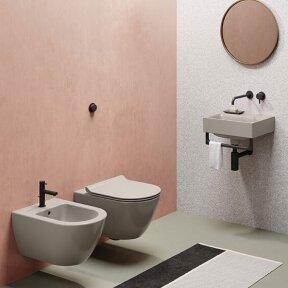 Bebriaunis WC PURA Color Tortora 55x36 Swirlflush® Dualglaze® su Soft Close dangčiu, GSI