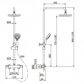 Dušo sistema Y1244X/6CR, termostatinė, Omnires