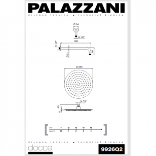 Душевая лейка Ø250мм, нержавеющая сталь, Palazzani