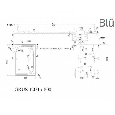 Поддон для душевого уголка Blu GRUS Rect, каменная масса 3