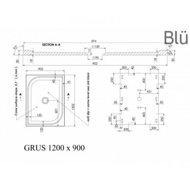 Поддон для душевого уголка Blu GRUS Rect, каменная масса 2