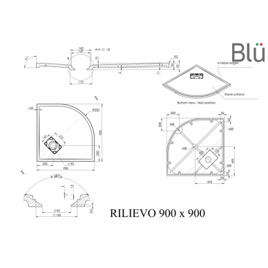 Поддон для душевого уголка Blu RILIEVO Round, каменная масса 90x90 3