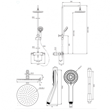 Dušo sistema Y1244LUXLBL, termostatinė, juoda, Omnires