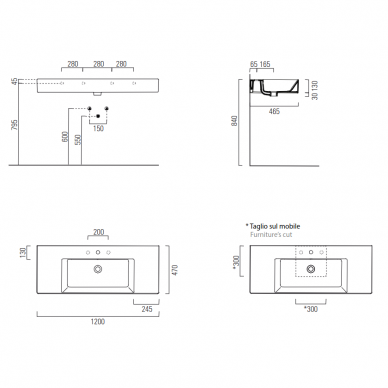 Мебельный умывальник матовый KUBE X 120x47, GSI 3