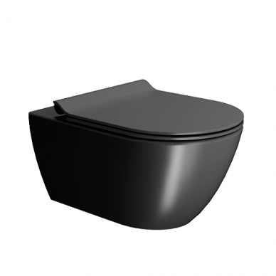 Juodas bebriaunis WC PURA Color 55x36 Swirlflush® Dualglaze® su Soft Close dangčiu, GSI
