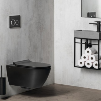 Juodas bebriaunis WC PURA Color 55x36 Swirlflush® Dualglaze® su Soft Close dangčiu, GSI 3