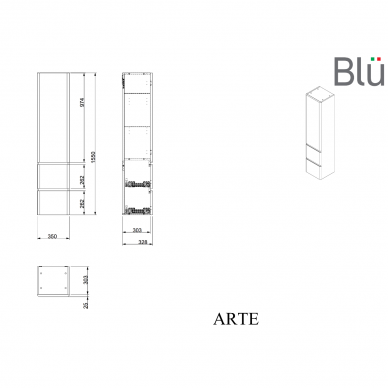Komplektas - aukšta spintelė bei spintelė su praustuvu 60x40 Arte BLU 4