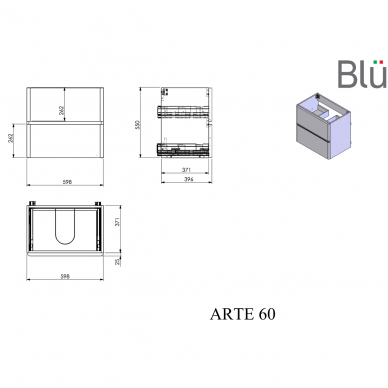 Komplektas - aukšta spintelė bei spintelė su praustuvu 60x40 Arte BLU 5
