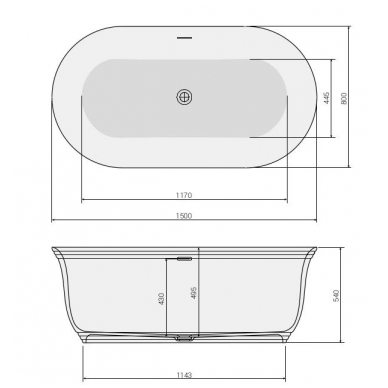 Laisvai statoma vonia Tuscan 150 Solid Surface, balta matinė, Poolspa