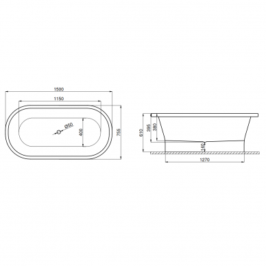 Отдельностоящая ванна AMONA NEW 150x75, матовый синий, Полимат 4